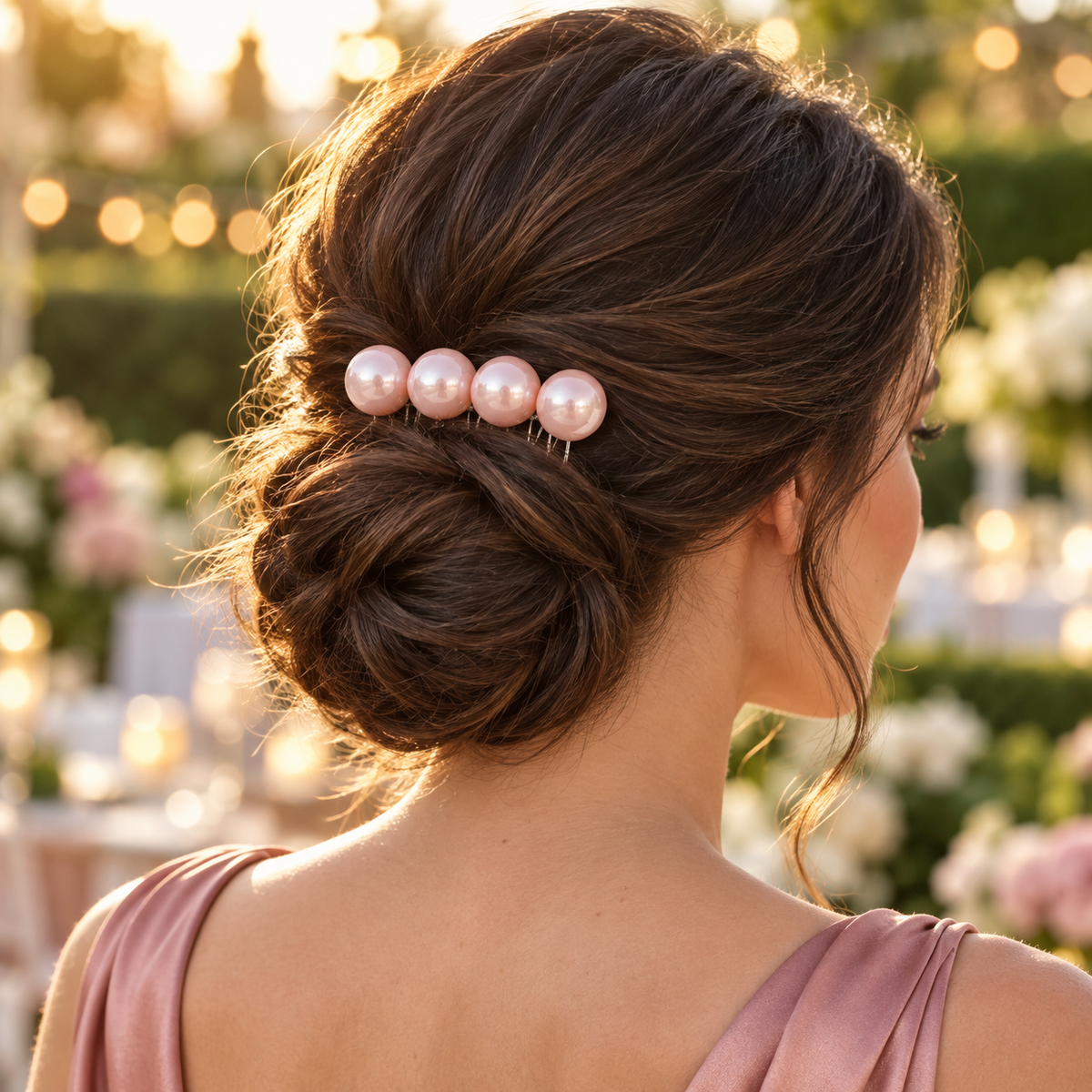 Pink Round-Bead Inverted Hair Comb