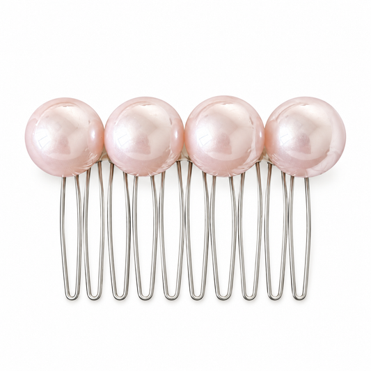 Pink Round-Bead Inverted Hair Comb