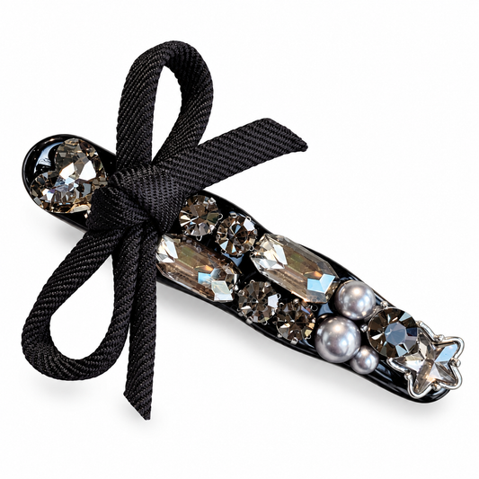 Black Rhinestone Bow Alligator Hair Clip