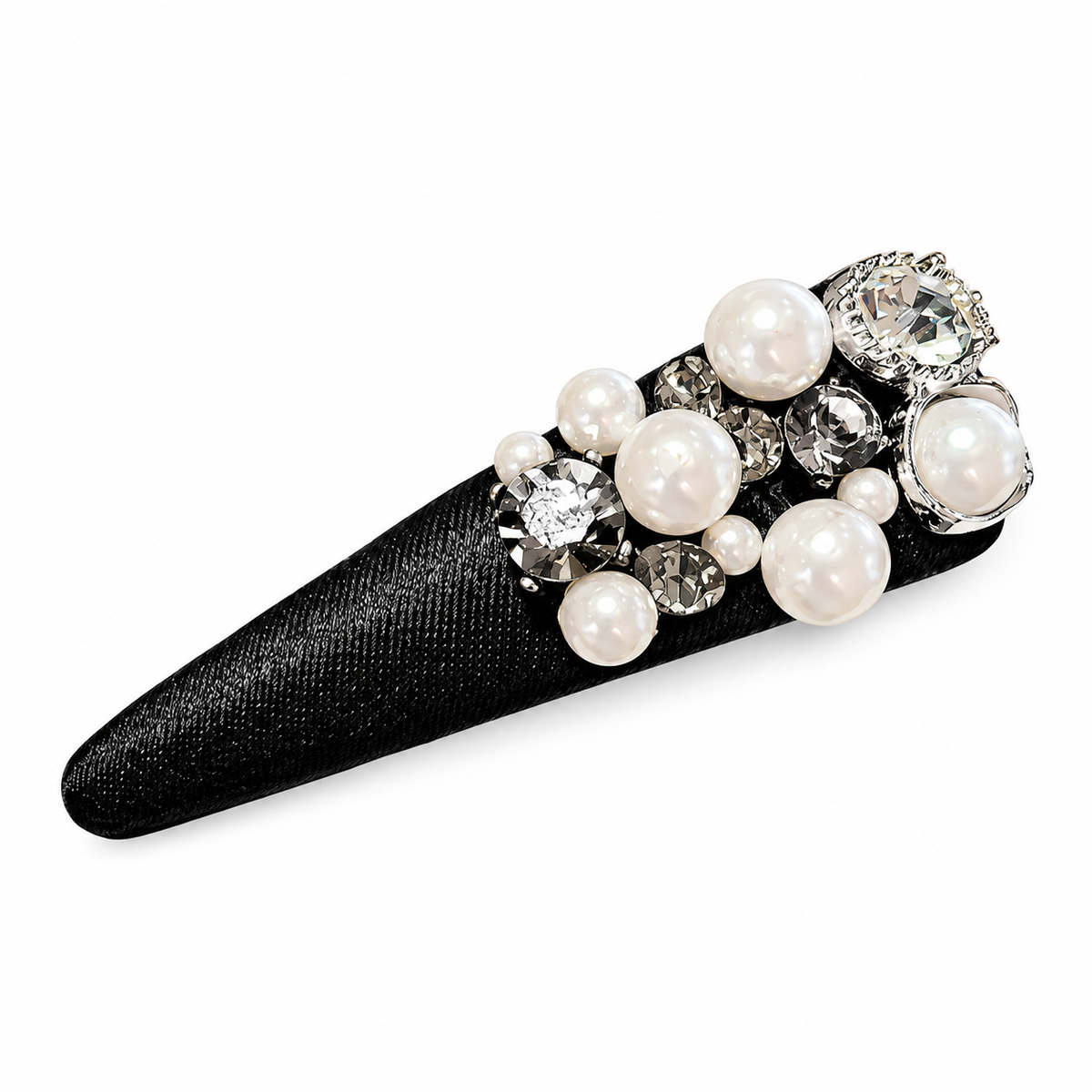 Black Satin Pearl and Zircon BB Hair Clip