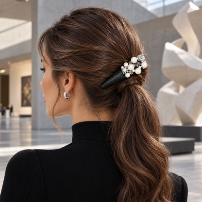 Black Satin Pearl and Zircon BB Hair Clip