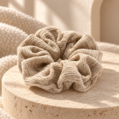 Light Beige Knitted Scrunchie