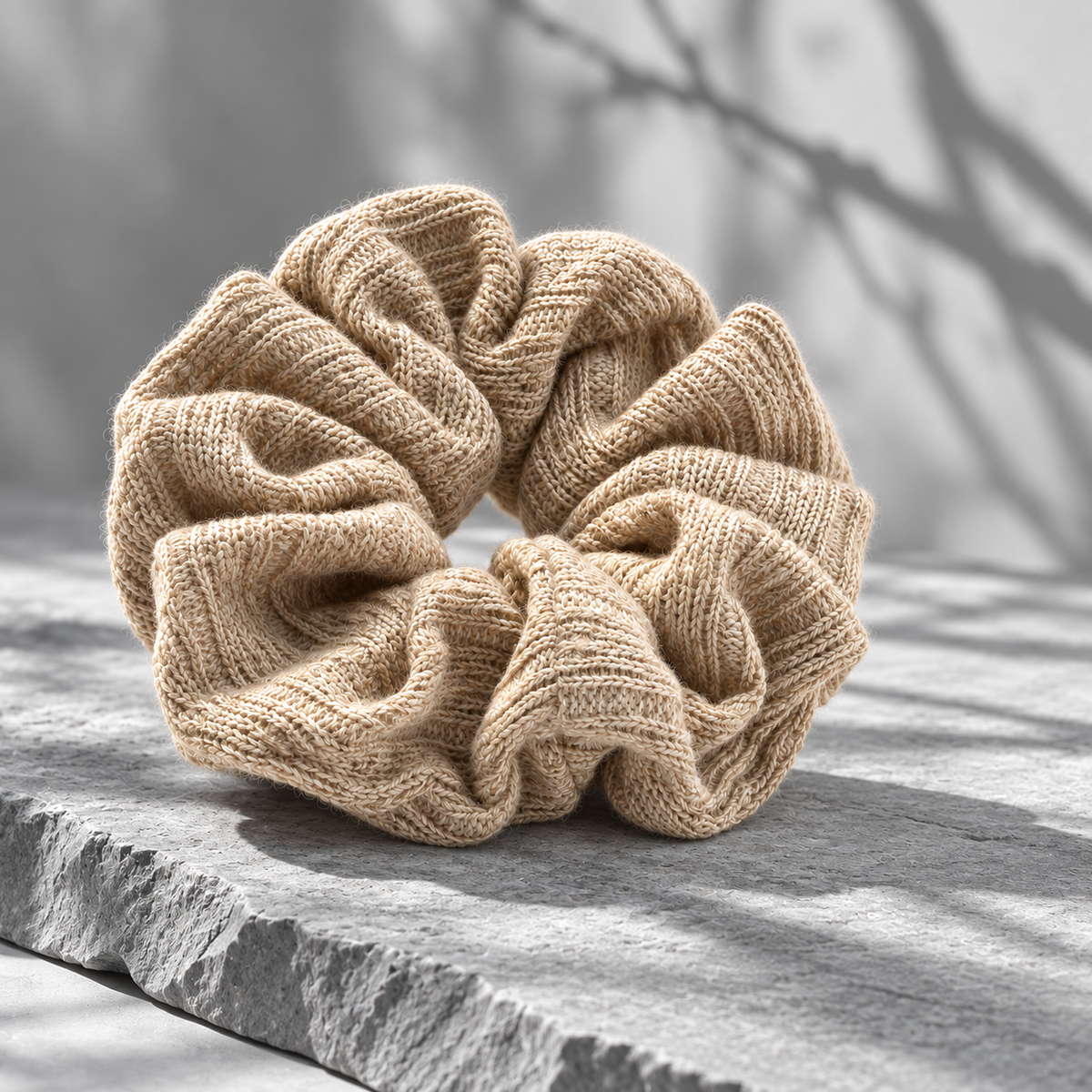Light Beige Knitted Scrunchie