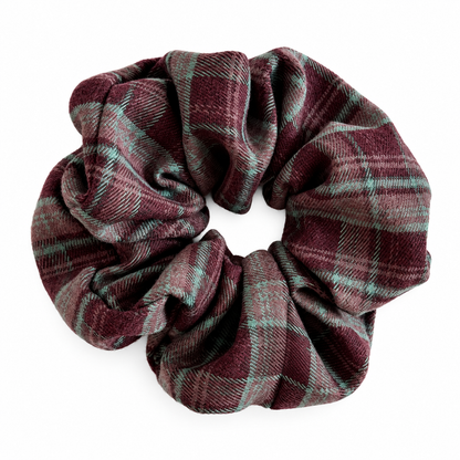 Khaki and Blue Plaid Scrunchie