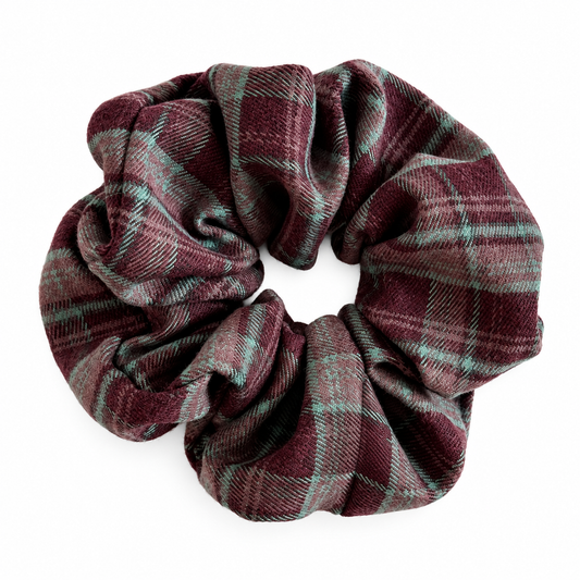 Khaki and Blue Plaid Scrunchie