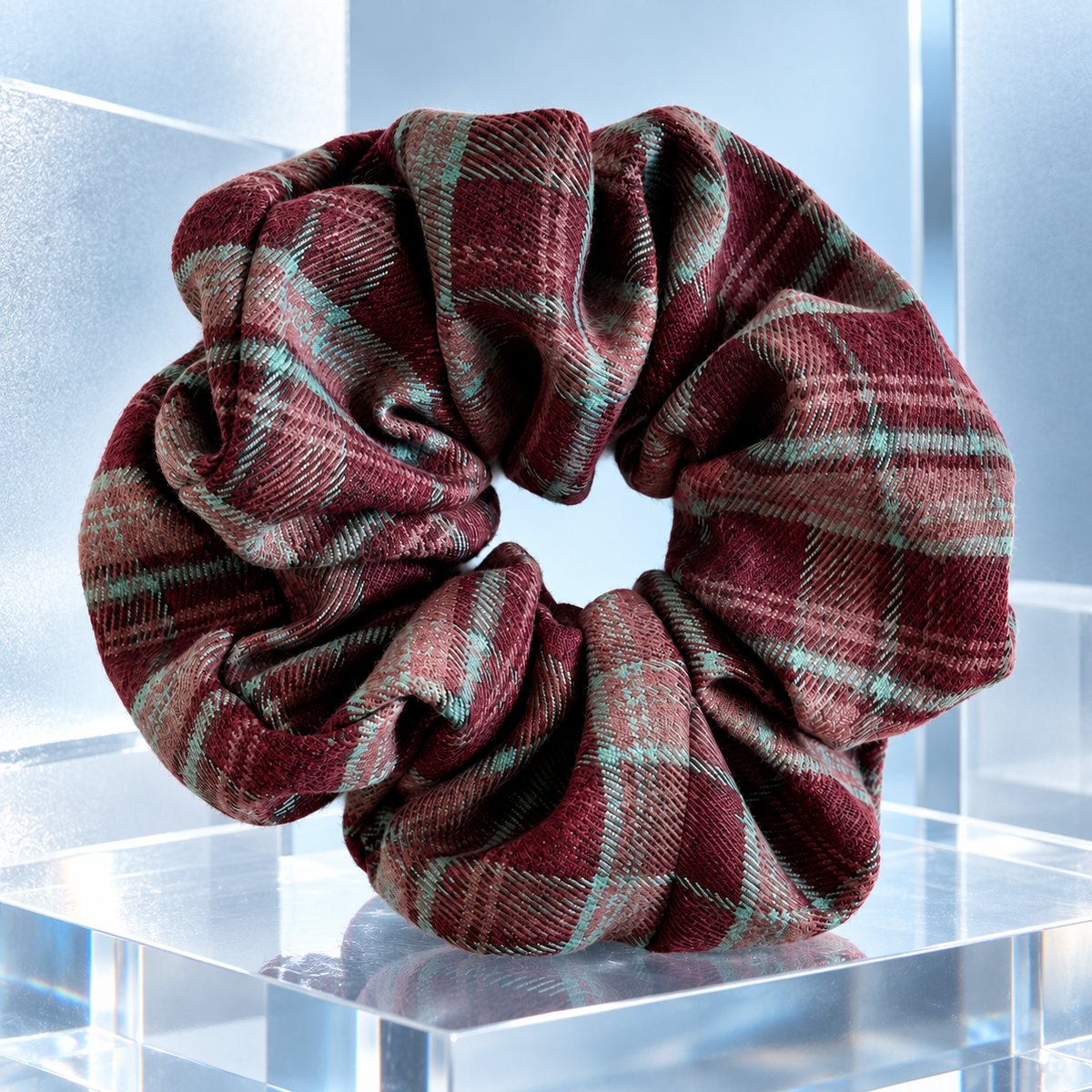 Khaki and Blue Plaid Scrunchie