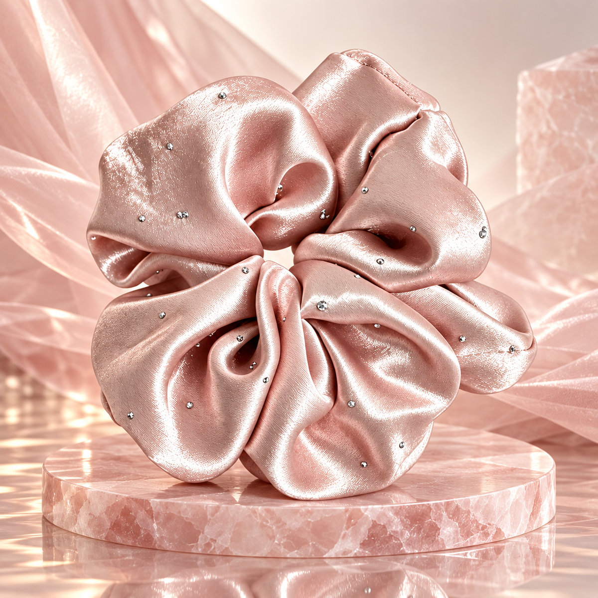 Pink Pleated Oversized Scrunchie