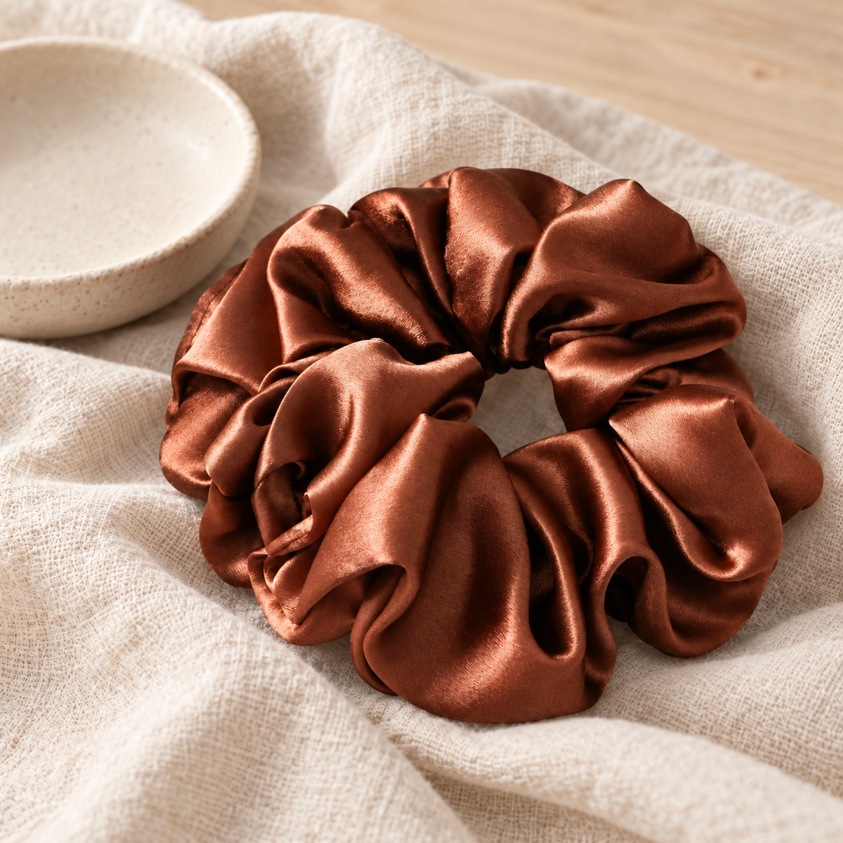 Red-Brown Satin Scrunchie